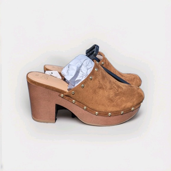 Time and Tru Shoes - Boho Western Clog Mules Platform Studded Suede Chunky Heel Hippie Festival 10